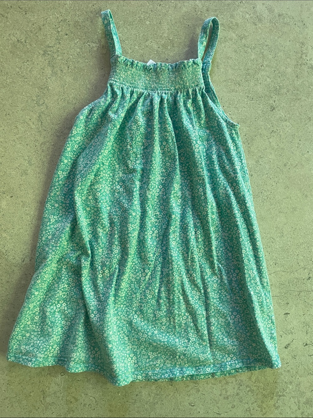 • Green Floral Sundress with Smocked Bodice Okaidi (6T)